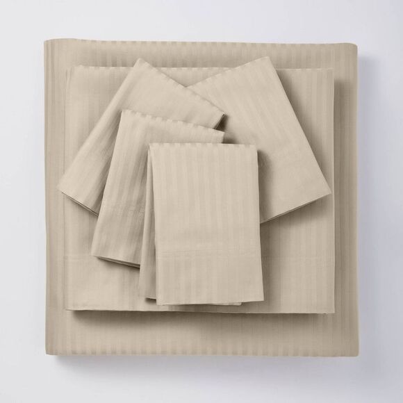 Threshold - King 6pc 400 Thread Count Damask Solid Sheet Set N Natural - Picture 1 of 4